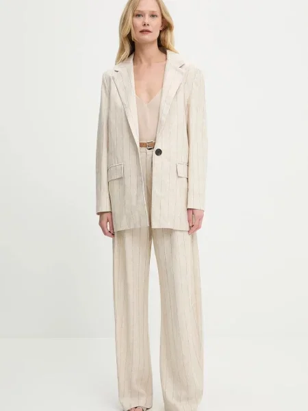 Піджак з домішкою льону Answear Lab однобортний візерунок бежевий