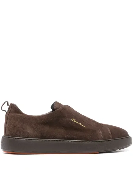 Sneakerși Santoni din piele de căprioară slip-on maro