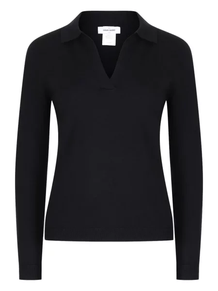 Kołnierzykowy top Gran Sasso z dekoltem w serek czarny