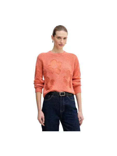Sweter Benetton wełniany pomarańczowy