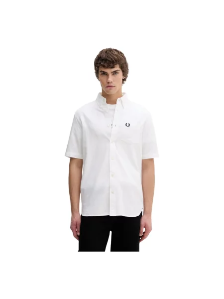 Krótka koszula z krótkim rękawem Fred Perry z kołnierzem z krótkim rękawem biała