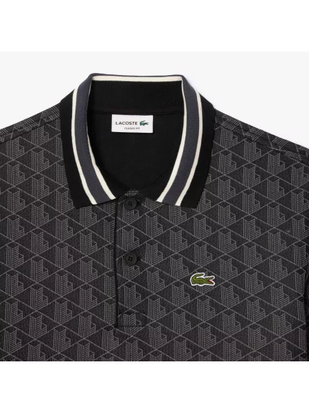 Lacoste Koszulka Polo Z Żakardowym Monogramem Classic Fit czarna
