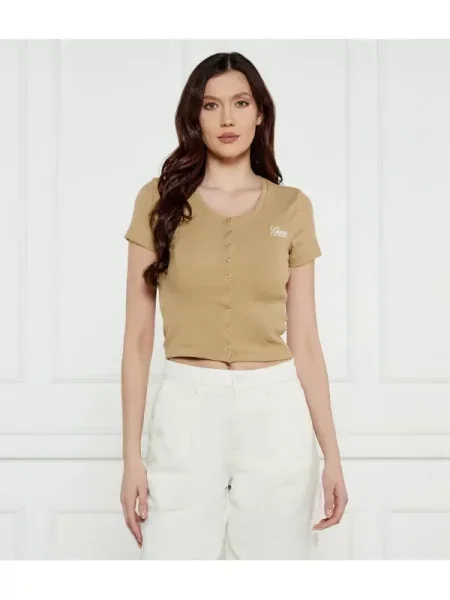 Guess Jeans Blúz SNAP EMBRO | Cropped Fit barna