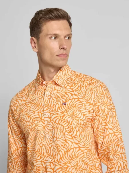 Koszula casualowa z wyhaftowanym logo model ‘RONGE’ Napapijri pomarańczowa