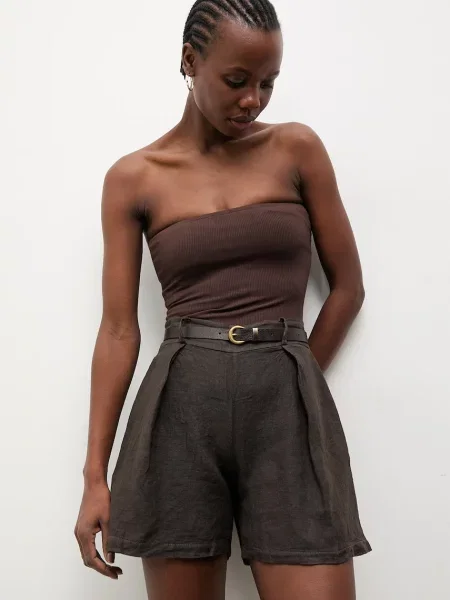 Answear.LAB szorty lniane brązowe