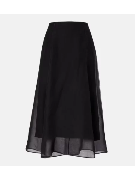 Fustă midi Brunello Cucinelli de mătase până la genunchi negru