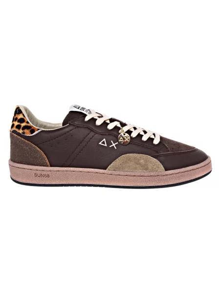 Sneakersy Sun68 skórzane w miejskim stylu brązowe
