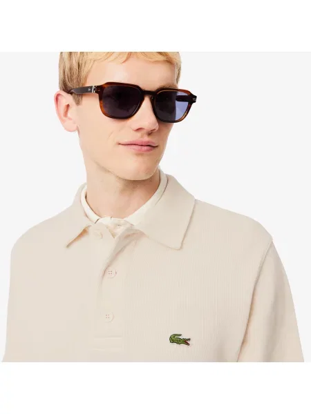 Lacoste Bluza Z Prążkowanym Kołnierzykiem Polo biały
