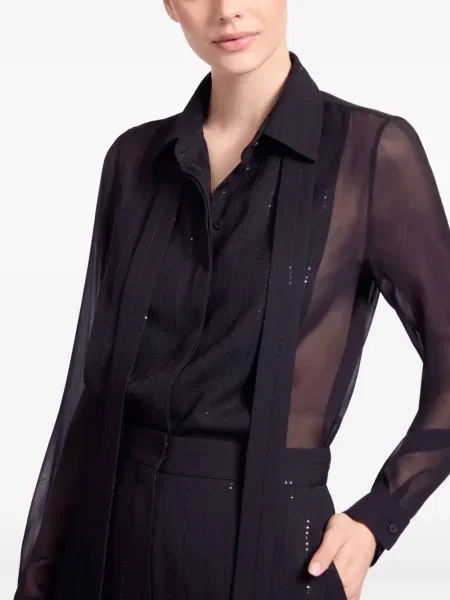 Cămașă Elie Saab de mătase cu dungi negru
