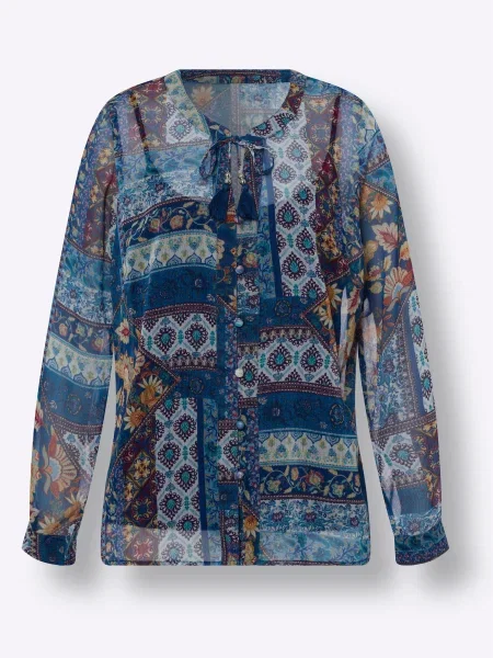 Heine Bluză albastru / albastru marin / maro coniac alb