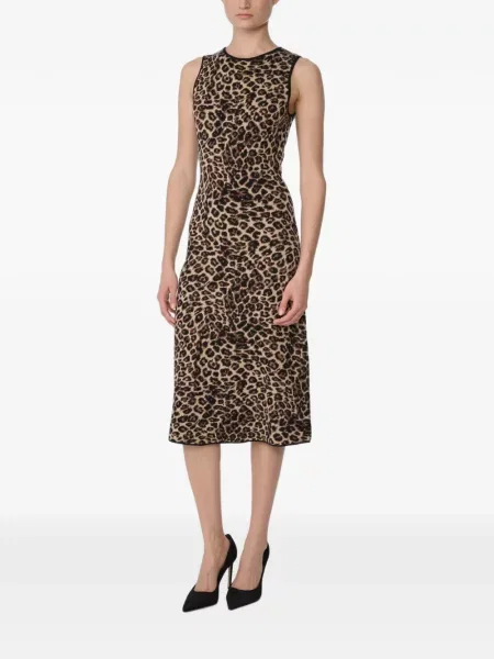 Rochie midi Toccin cu imagine cu model leopard în linie A maro