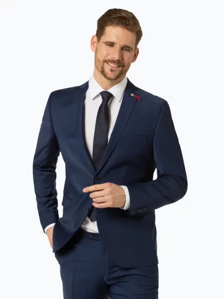 Marynarka na dwa o kroju regular fit z dodatkiem wełny model ‘CADEN’ Cg - Club Of Gents niebieska