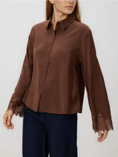 Reserved Cămașă din amestec de modal maro