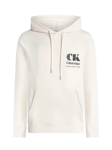 Geacă de blugi Calvin Klein Jeans de lână cu glugă bej