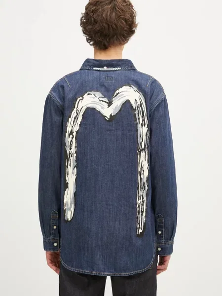 Traper košulja Evisu Daicock Printed za muškarce tamno regular s klasičnim ovratnikom plava