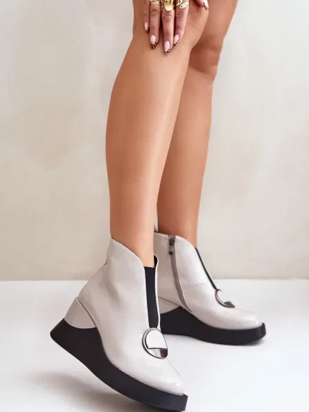 Cizme scurte S. Barski cu pană de lac gri