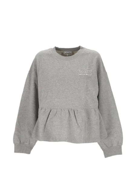 Hanorac crewneck Ganni cu volane gri