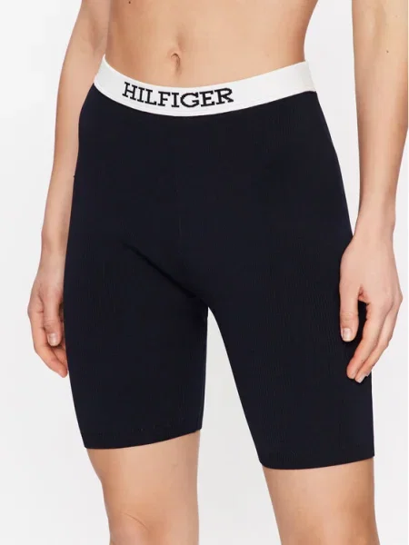 Къс панталон Tommy Hilfiger с изчистен дизайн с висока талия тъмносиньо