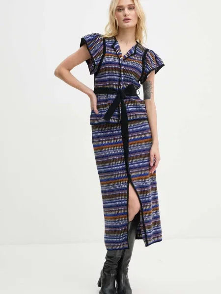 Спідниця з домішкою вовни BA&SH midi пряма синій