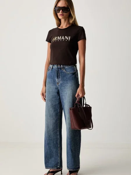 Armani Exchange kratka majica z elastanom rjava