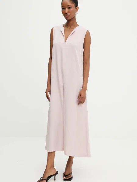 Answear Lab sukienka midi rozkloszowana różowy