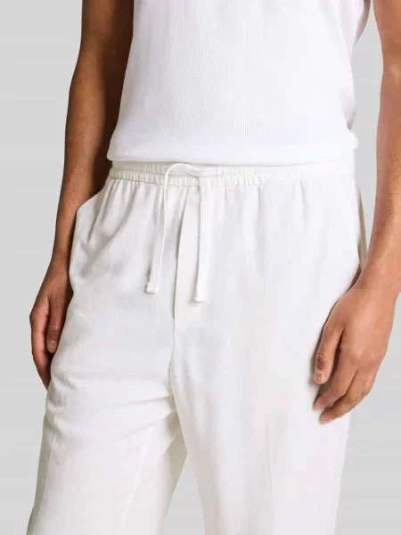 Spodnie o kroju regular fit z mieszanki i lnu Tom Tailor Denim białe