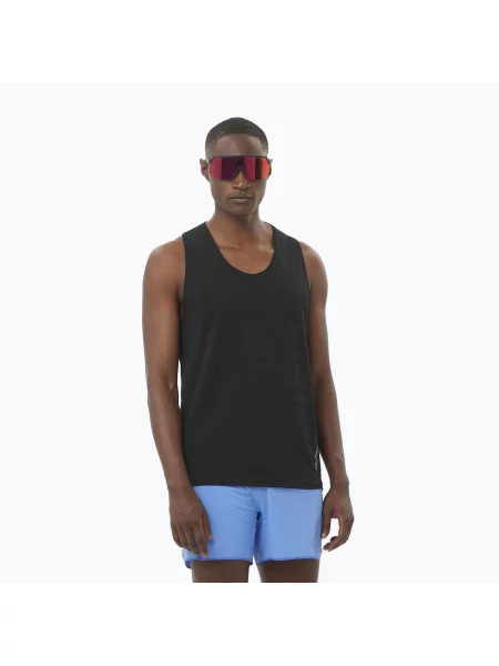 Koszulka do biegania Salomon Sense Aero Singlet GFX deep black czarna