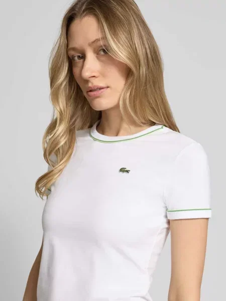 T-shirt o kroju slim fit z mieszanki bawełny Lacoste biała