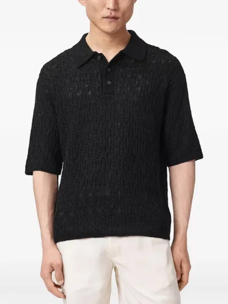 Tricou polo Allsaints tricotate negru