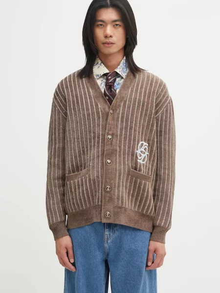 Kardigan s dodatkom vune Drôle de Monsieur Le Cardigan Monogramme smeđa