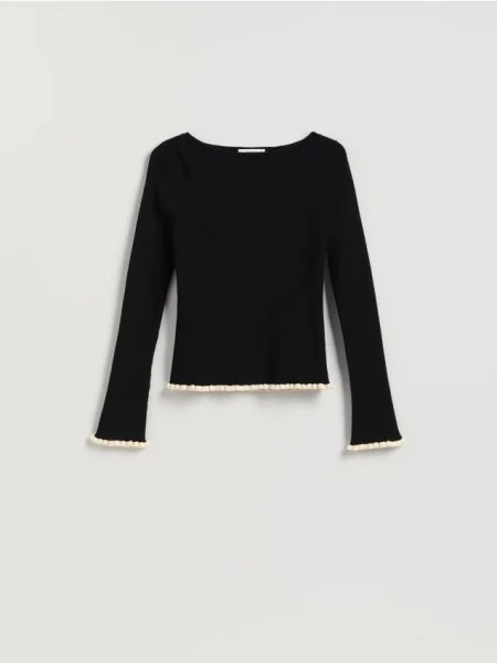 Reserved Sweter z ozdobnym wykończeniem czarny
