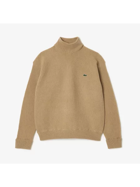 Lacoste Wełniany Sweter Z Wysokim Kołnierzem brązowy