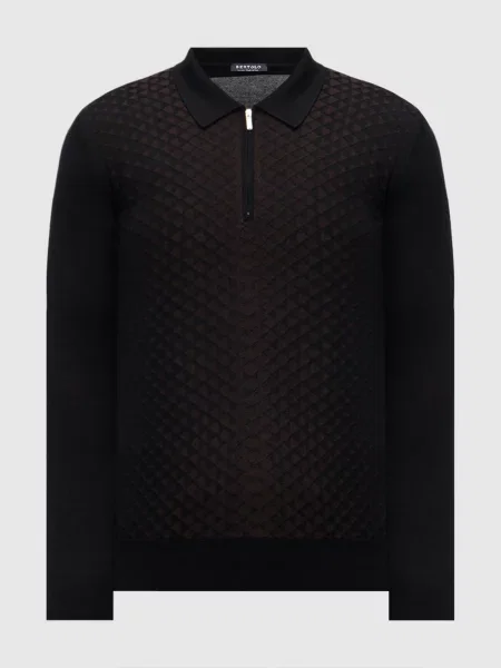 Поло з вовни та шовку у геометричний візерунок Bertolo Cashmere чорне