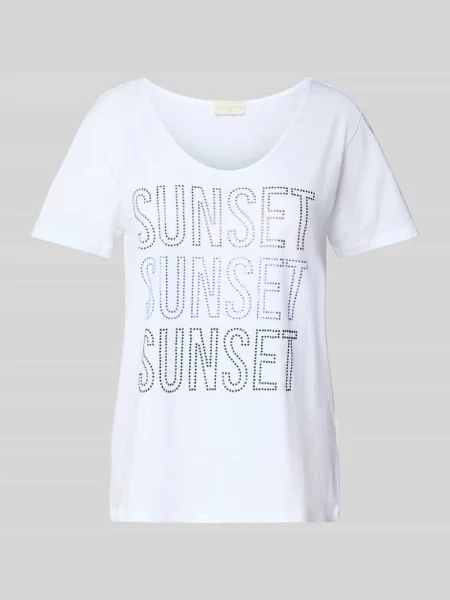 T-shirt z obszyciem z kamieni stras Milano Italy biała