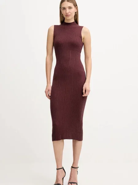 Guess sukienka JULIA maxi dopasowana brązowy