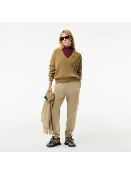Lacoste Sweter Z Dekoltem W Serek Lacoste brązowy