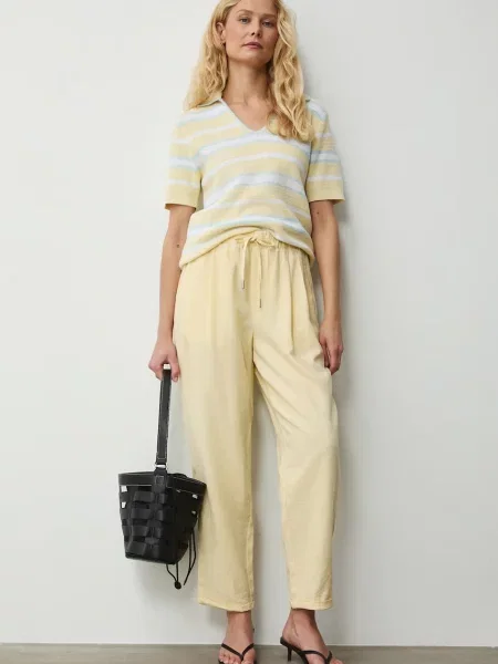 Medicine spodnie chinos z lnem żółte