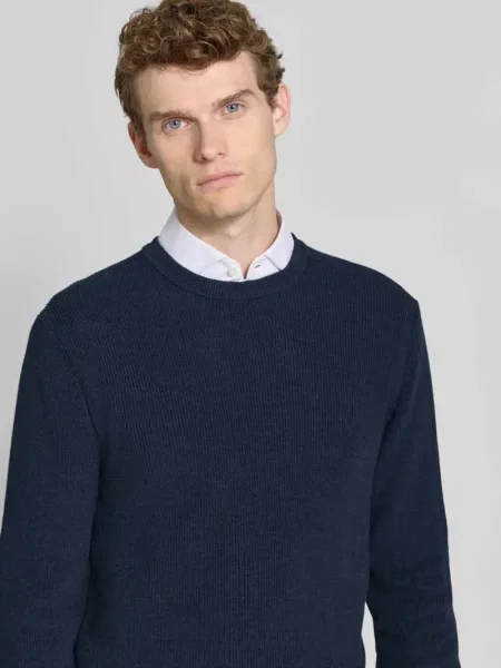 Sweter z dzianiny z prążkowanymi wykończeniami Mcneal granatowy
