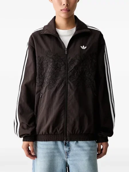 Top Adidas din piele de căprioară cu broderie cu glugă maro