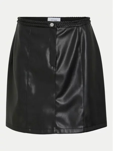 Vila Spódnica z imitacji skóry Pen czarny