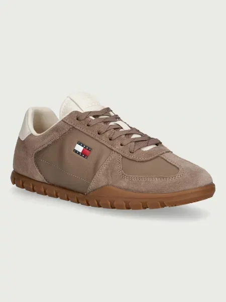 Tommy Jeans LOW LTH SDE RUNNER sneakers ανδρικά δερμάτινα καφέ