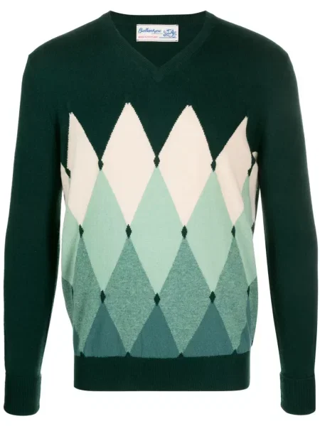 Pulover Ballantyne din cașmir cu model argyle verde