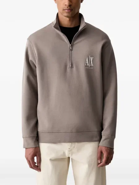 Hanorac cu fermoar Armani Exchange cu broderie gri