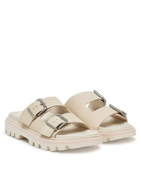 Natikači Tommy Jeans Double Strap Sandal Suede Écru