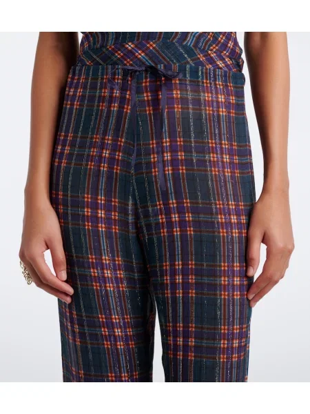 Pantaloni Dries Van Noten în carouri albastru