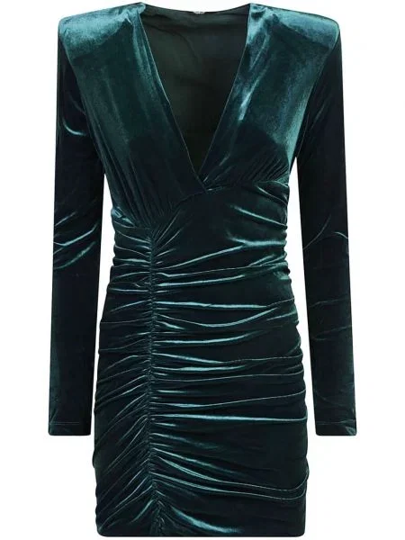 Rochie mini Just Cavalli de catifea cu volane verde