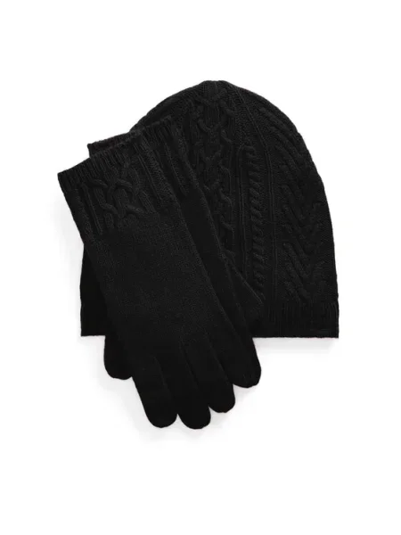 LAUREN RALPH LAUREN Set căciulă fular și mănuși negru