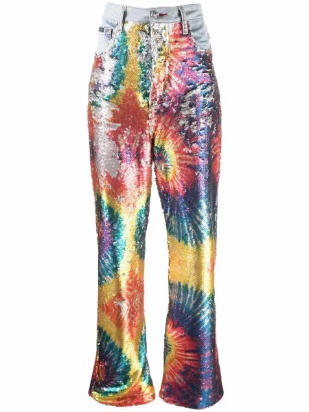 Tie dye jeansy Philipp Plein z nadrukiem niebieskie