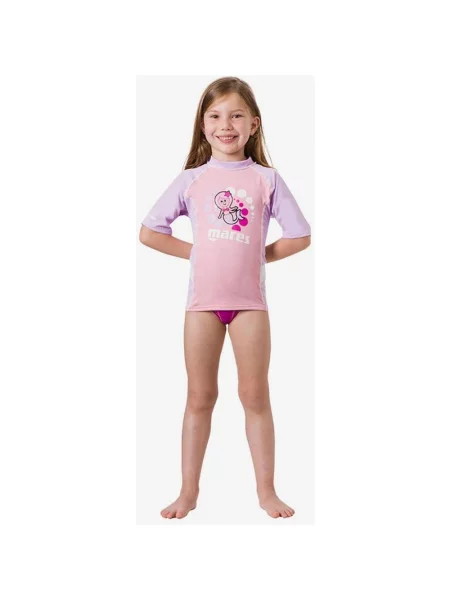 Liliowa koszulka pływacka Mares Rash Guard V z krótkim rękawem dla dziewczynek XL różowa