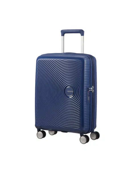 Lniana walizka American Tourister niebieska